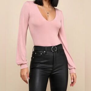 NWT Lulus Kaylene Blush V-neck Balloon Sleeve Bodysuit